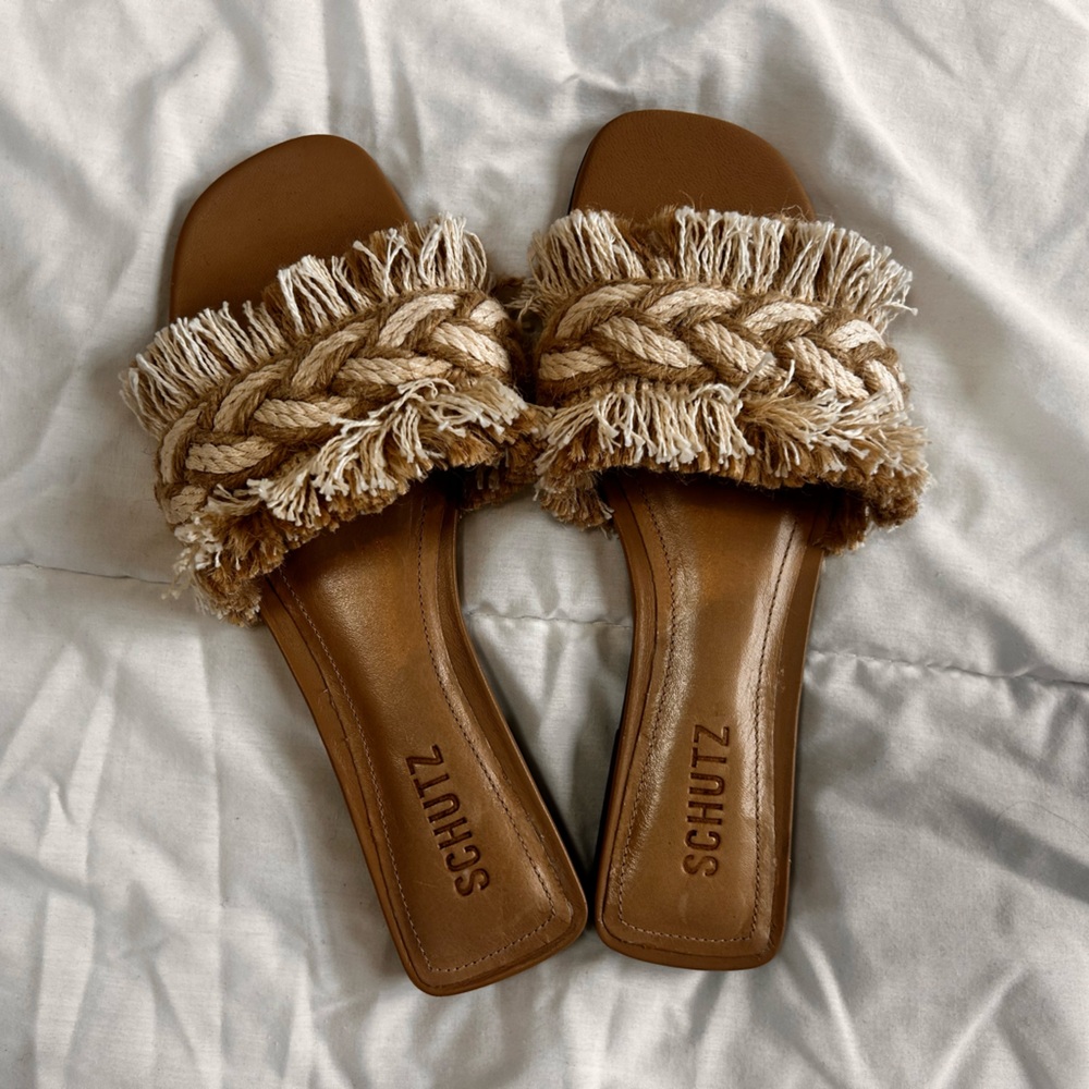SCHUTZ Braided Tan and Brown Sandals